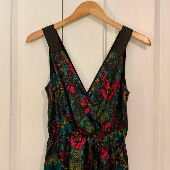 BCBGeneration Multi Color Viridian V Neck Faux Wrap Mini Dress Small - Picture 3 of 12